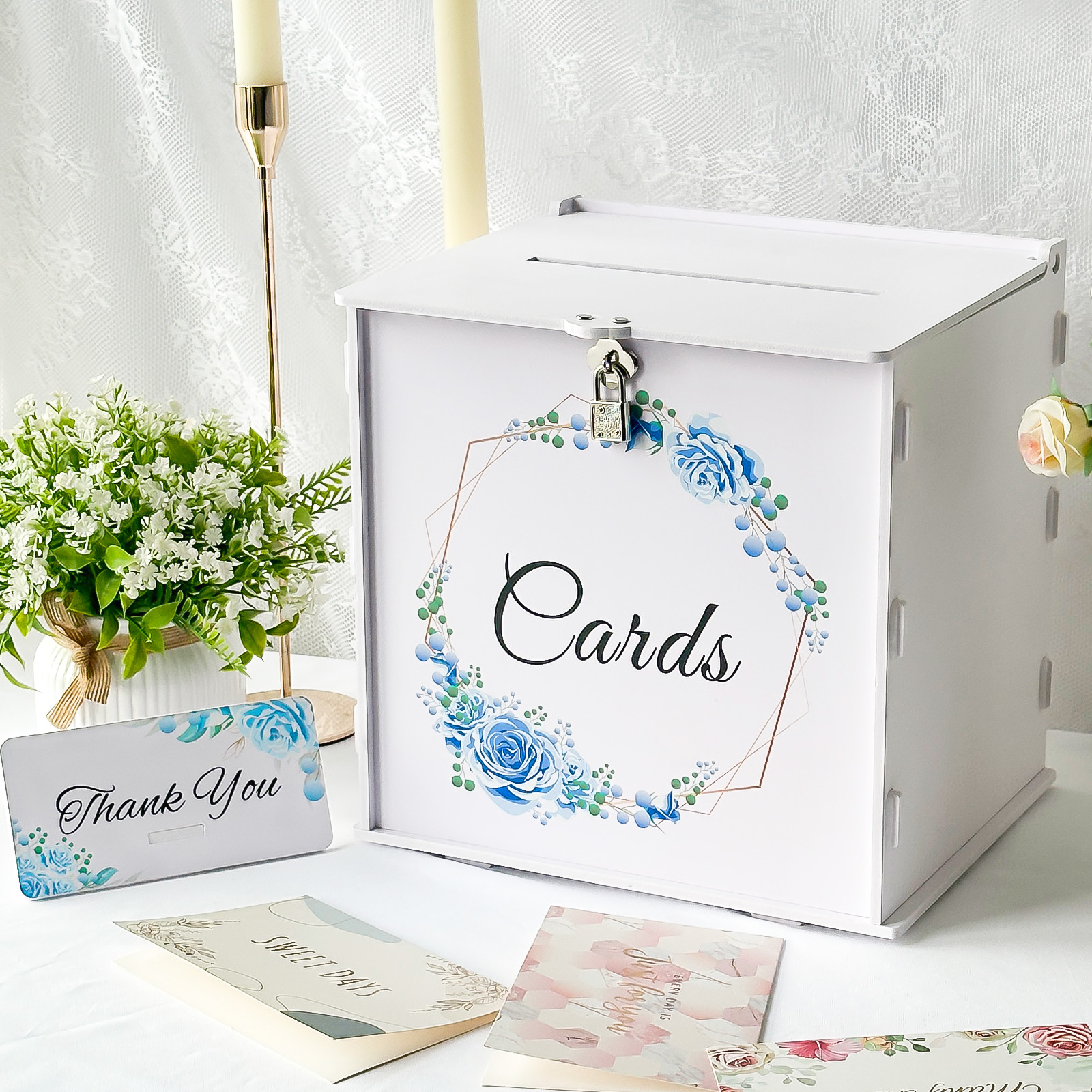 Wedding Card Box - White Wedding Card Box with Lock,