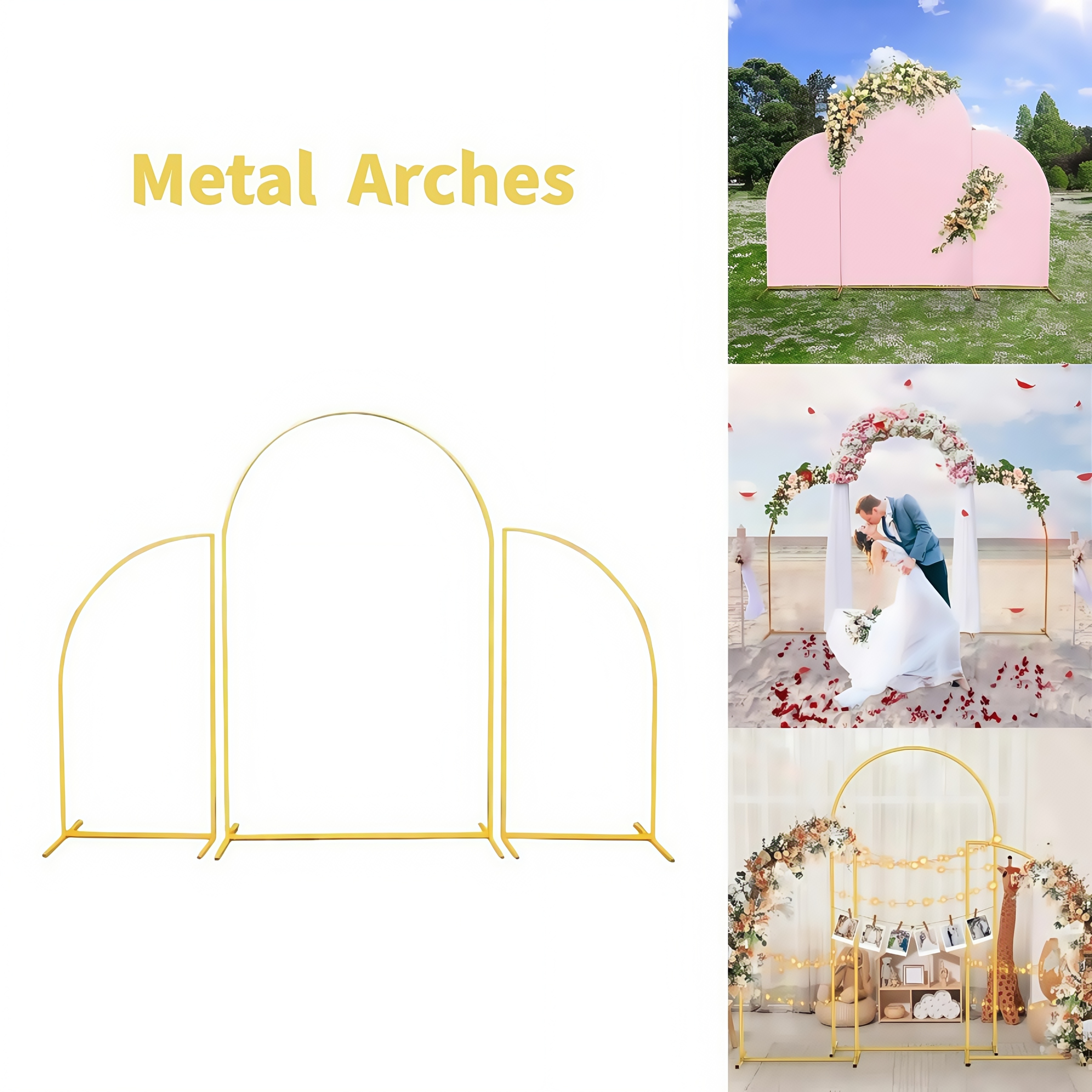 Wedding Support - Crown Metal Arch Stand,3pcs Set, Gold