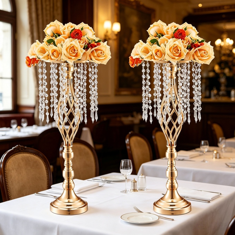 Elegant Tall Gold Crystal Flow - Flower Girl Basket ulasan dan harga
