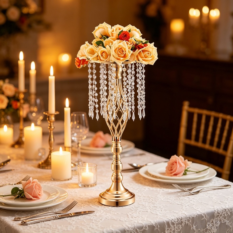 Elegant Tall Gold Crystal Flow - Flower Girl Basket ulasan dan harga
