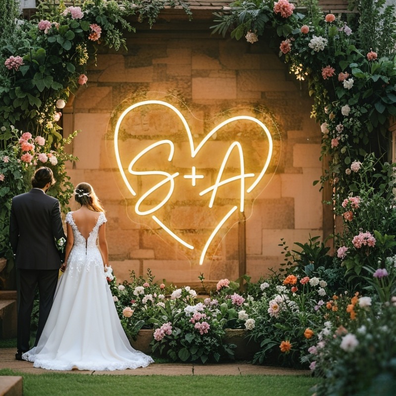 Custom Initials Heart LED Neon - Wedding Party Supply ulasan dan harga