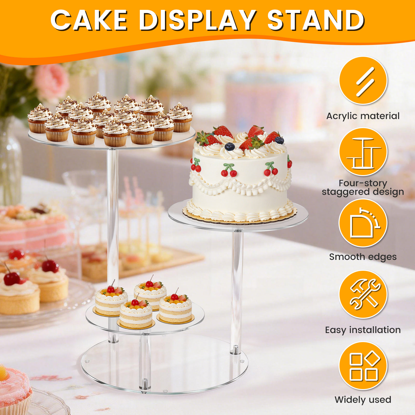 4 Tier Cake Stand Acrylic Tran - Wedding Support ulasan dan harga