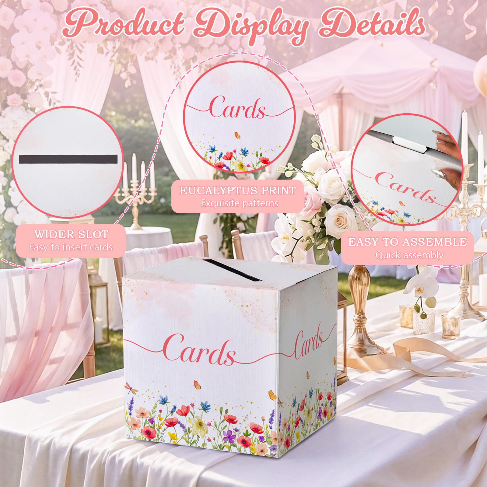 OurWarm Pink Floral Alphabet W - Wedding Card Box ulasan dan harga