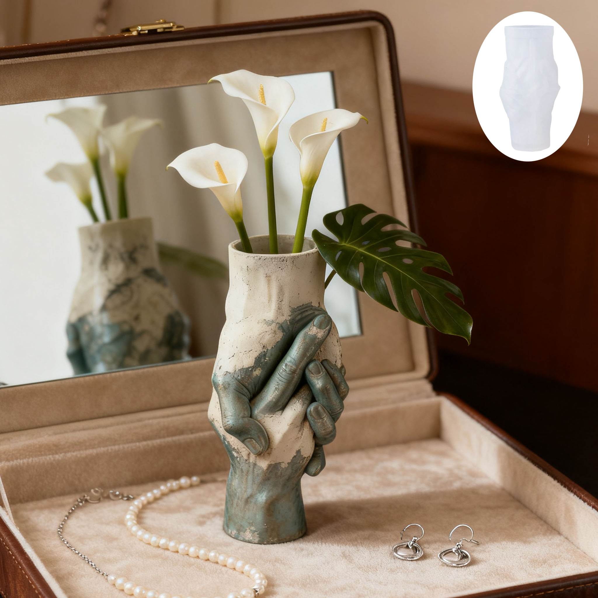 Artistic Hand-in-Hand Vase Sil - Flower Girl Basket ulasan dan harga